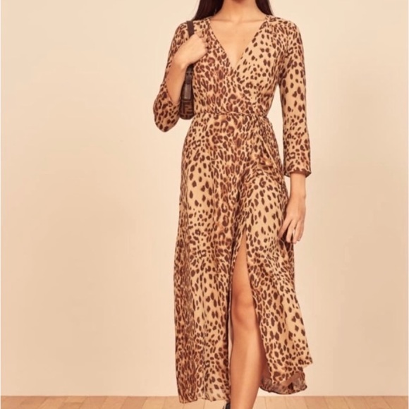NWOT Reformation Alessandra dress Cat (leopard print) wrap dress size S - Picture 6 of 7